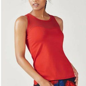 Fabletics Helena Sweetheart Neck Mesh Tank Top Cherry Red